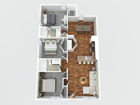 Floor plan for 3 beds, 2 baths, 1315 sqft